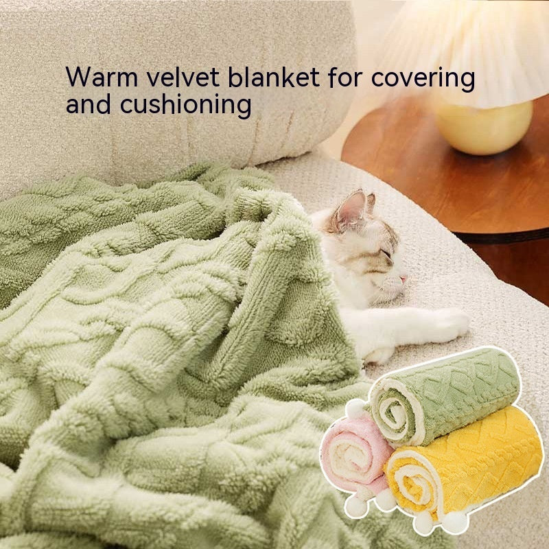 Ins Style Solid Pet Blanket – Soft Fleece Winter Bed